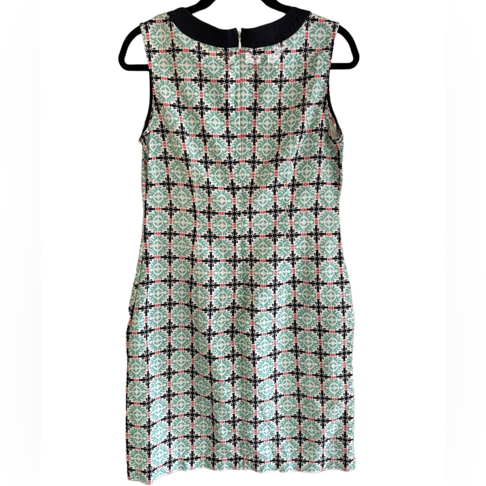 Talbots Linen Sleeveless V-neck Medallion Patterned Classic Shift Dress Size 6 - Picture 3 of 10